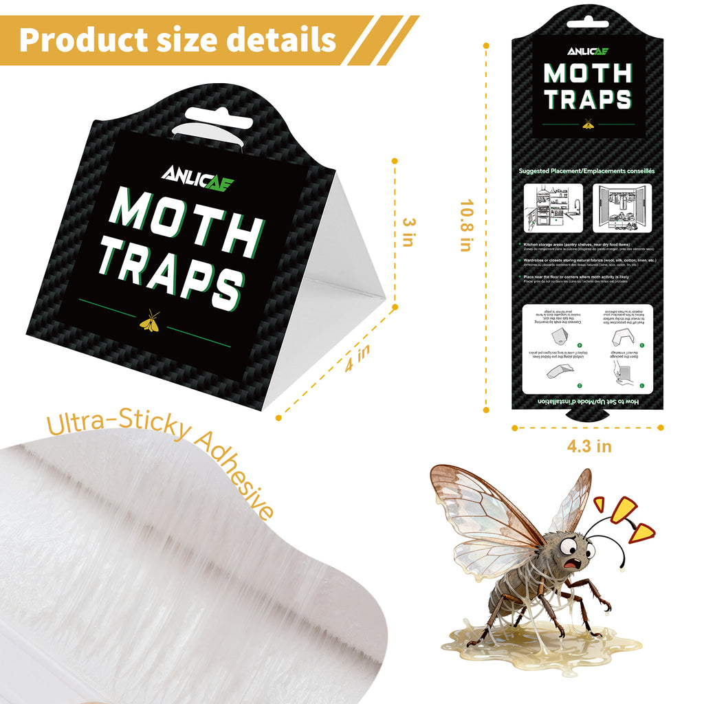 16 Pack Pantry Moth Traps and Clothes Moth Trap – Non-Toxic Moth Traps Clothing with Sticky Glue, Chemical-Free, Pheromone-Free, Safe Indoor Use