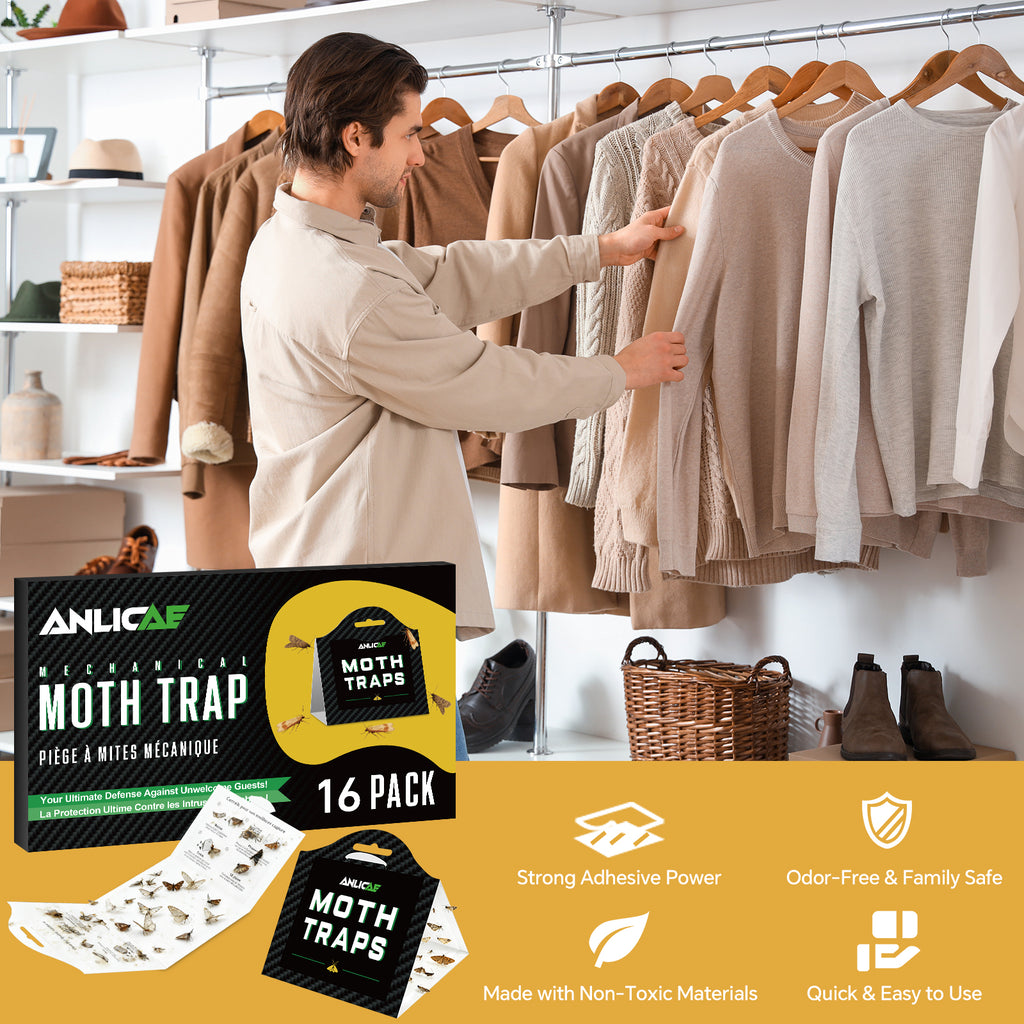 16 Pack Pantry Moth Traps and Clothes Moth Trap – Non-Toxic Moth Traps Clothing with Sticky Glue, Chemical-Free, Pheromone-Free, Safe Indoor Use