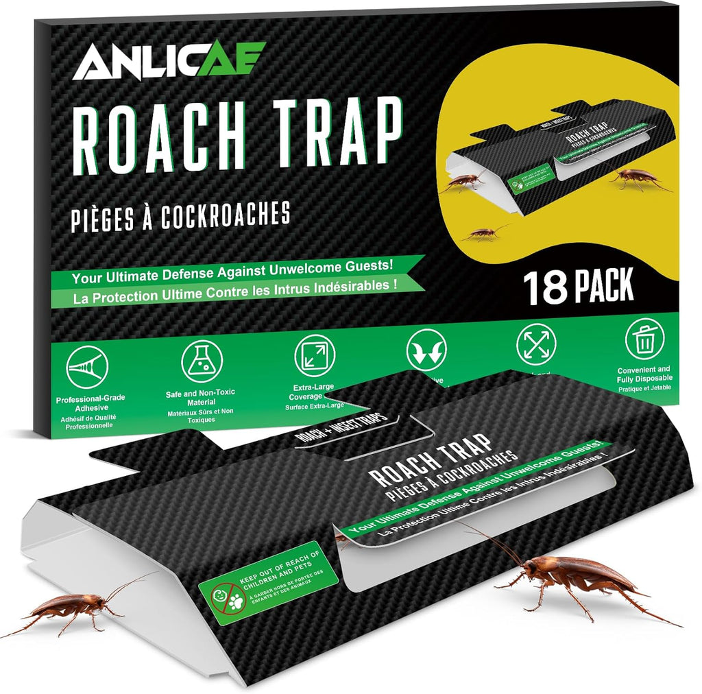 18 Pack Cockroach Traps Indoor Sticky, Glue Traps for Roaches Bug Traps - Long Lasting Non-Toxic Children and Pet Friendly