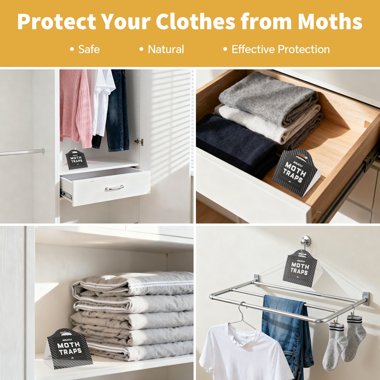 16 Pack Pantry Moth Traps and Clothes Moth Trap – Non-Toxic Moth Traps Clothing with Sticky Glue, Chemical-Free, Pheromone-Free, Safe Indoor Use