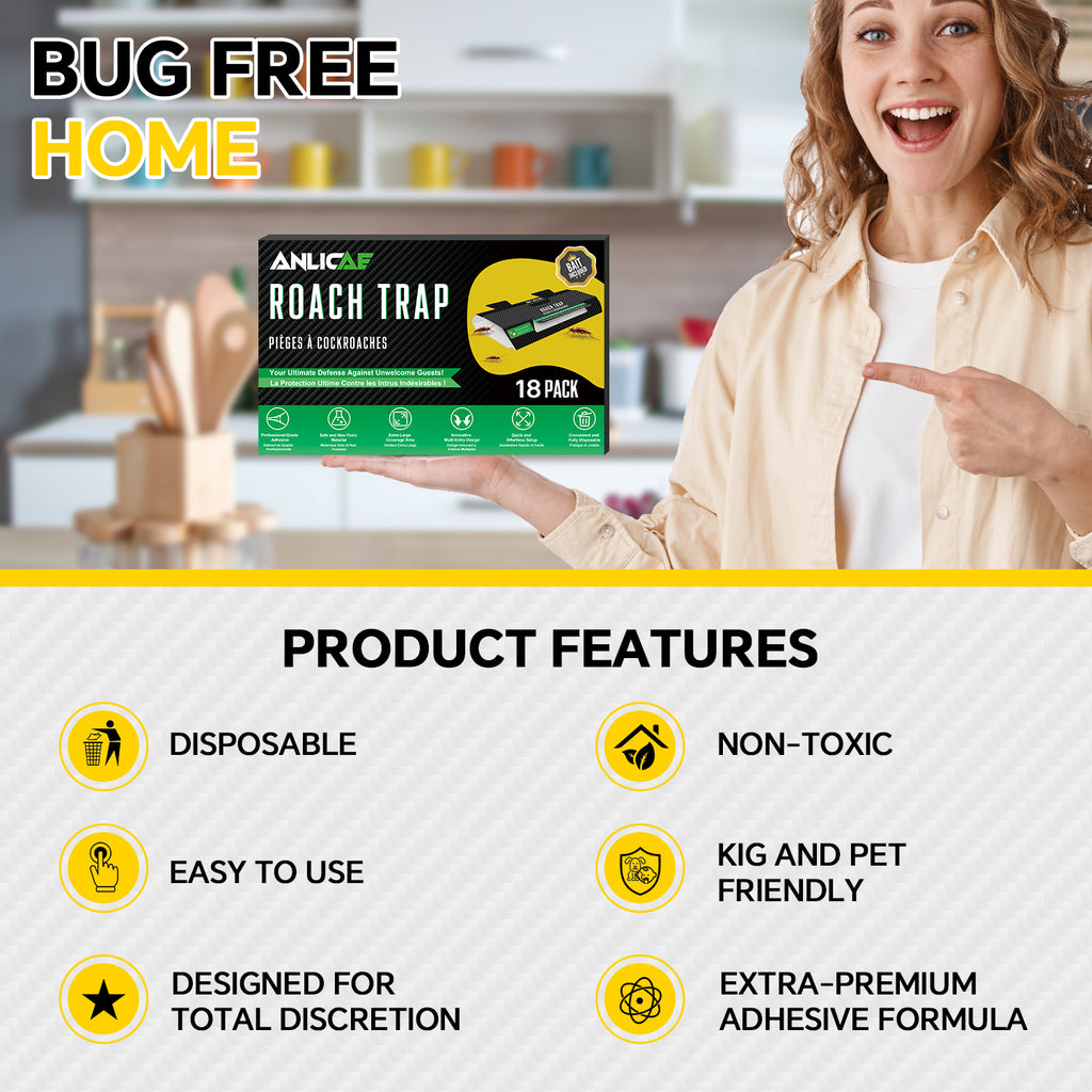 18 Pack Cockroach Traps Indoor Sticky, Glue Traps for Roaches Bug Traps - Long Lasting Non-Toxic Children and Pet Friendly