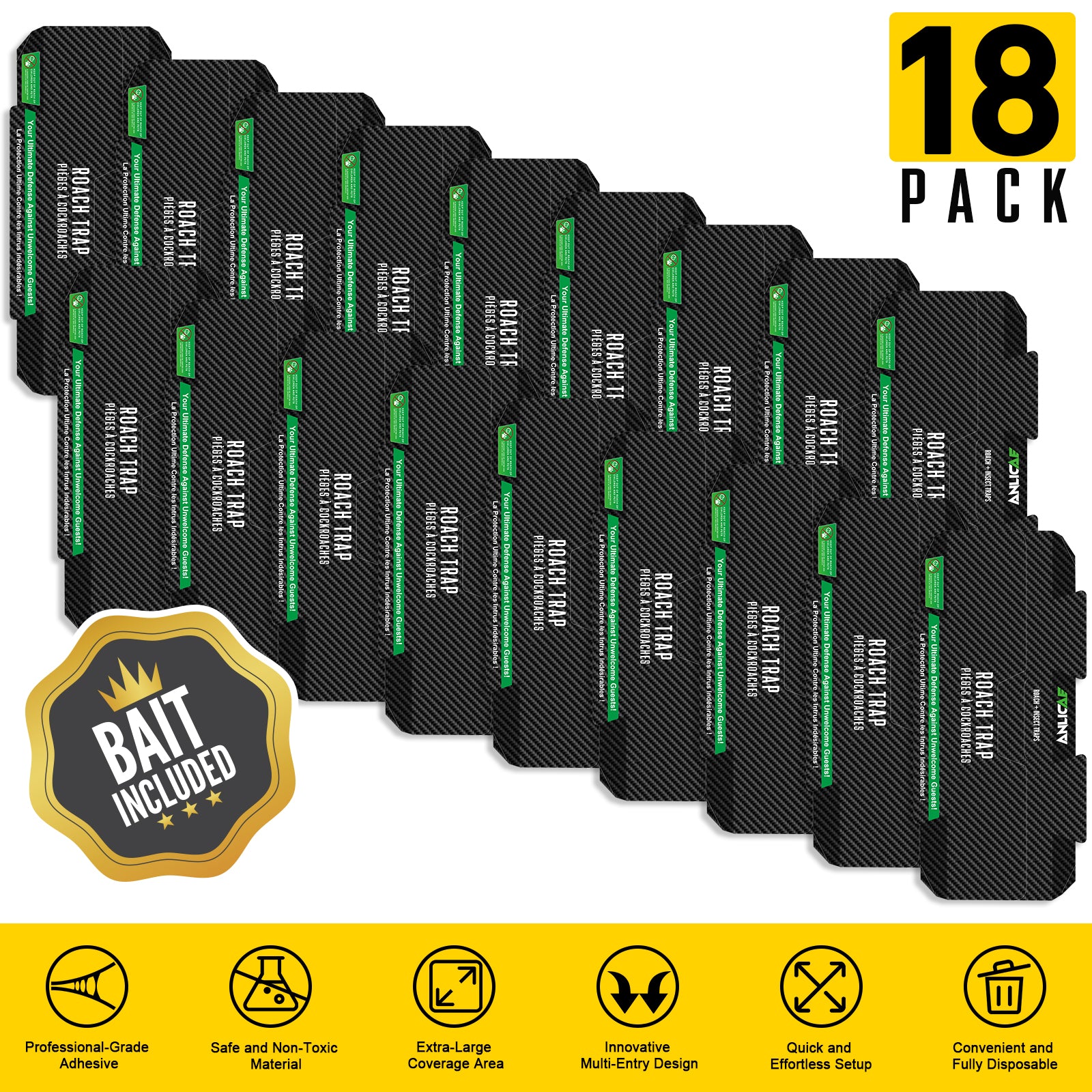 18 Pack Cockroach Traps Indoor Sticky, Glue Traps for Roaches Bug Traps - Long Lasting Non-Toxic Children and Pet Friendly
